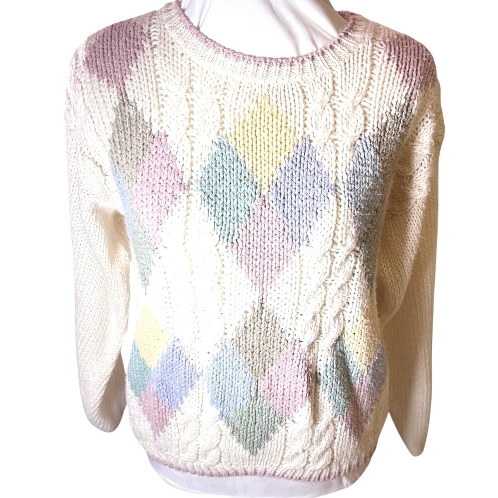 Vintage 90s Argyle Knit Sweater, Cottagecore Gradmacore‎ Holiday, Needles & Yarn